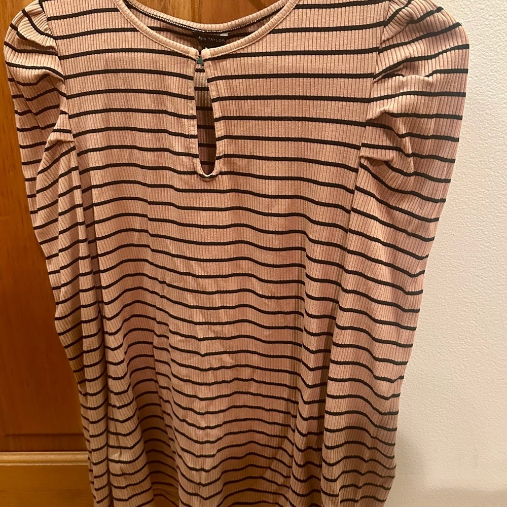 EUC!  Ann Taylor Striped Tan and Black Top.  Size Small